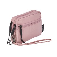 Lorenz Medium Twin Top Zip Multi-Use Pouch Purse with Front Zip & Detachable Wrist Strap In Soft Crinkled Nylon
